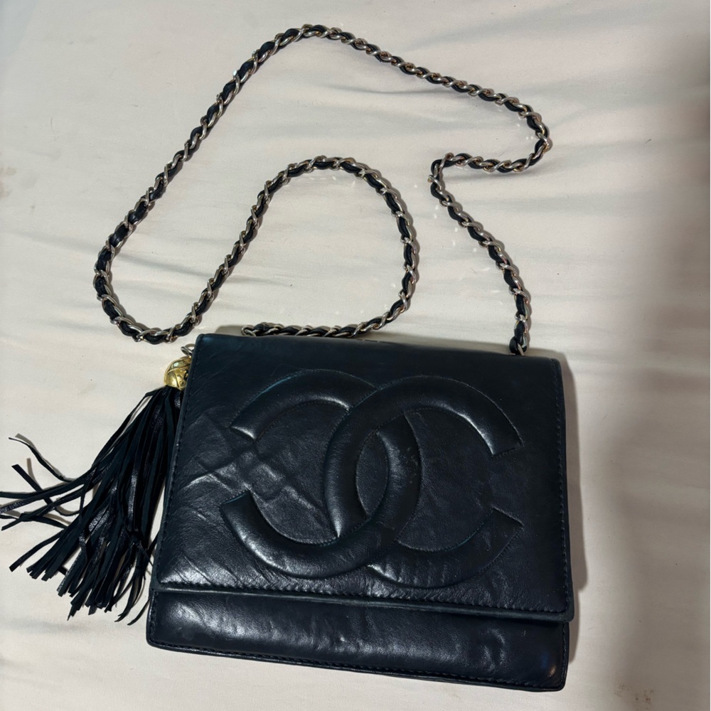 Chanel Black Leather Crossbody with Tassel
